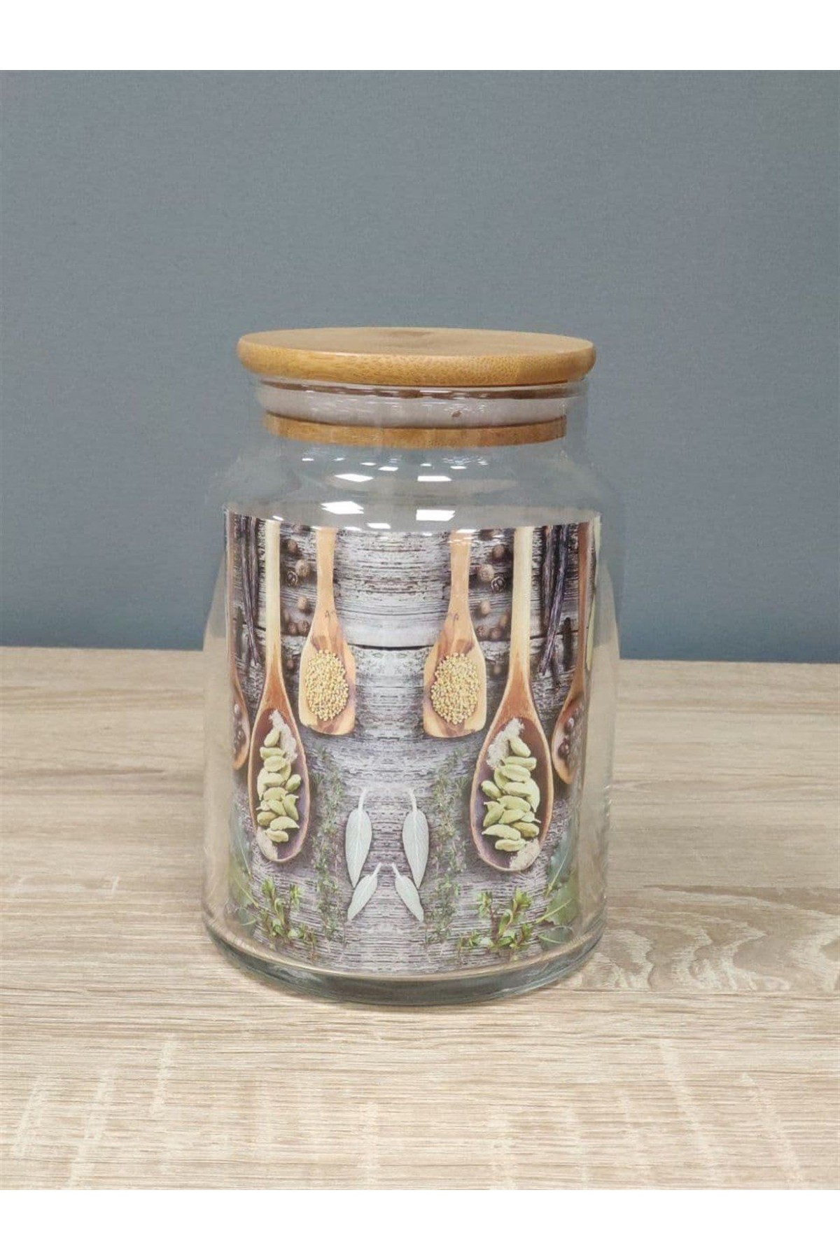 BAMBU KAPAKLI CAM KAVANOZ ORTA 0.80 LT  (P)