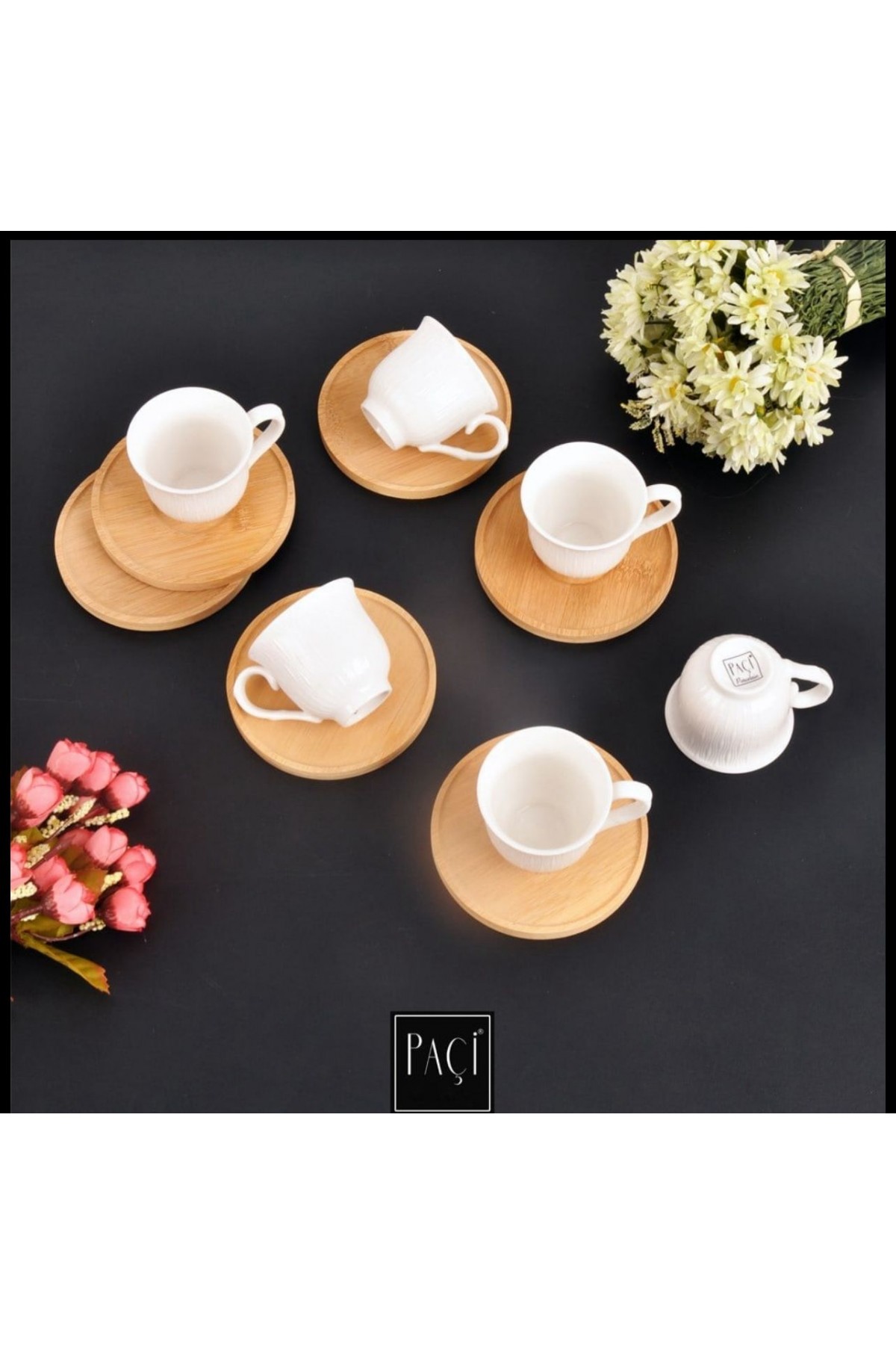 BAMBU TABAKLI PORSELEN 6LI KAHVE FİNCANI (P)