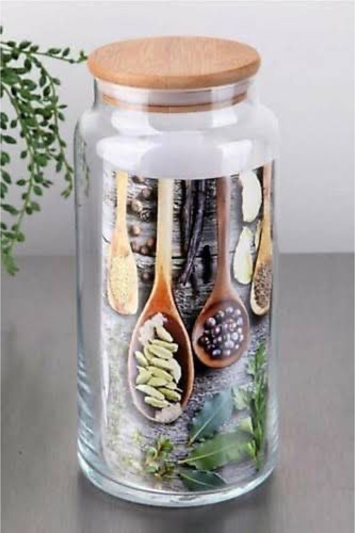 BAMBU KAPAKLI CAM KAVANOZ BÜYÜK 1.30 LT  (P)