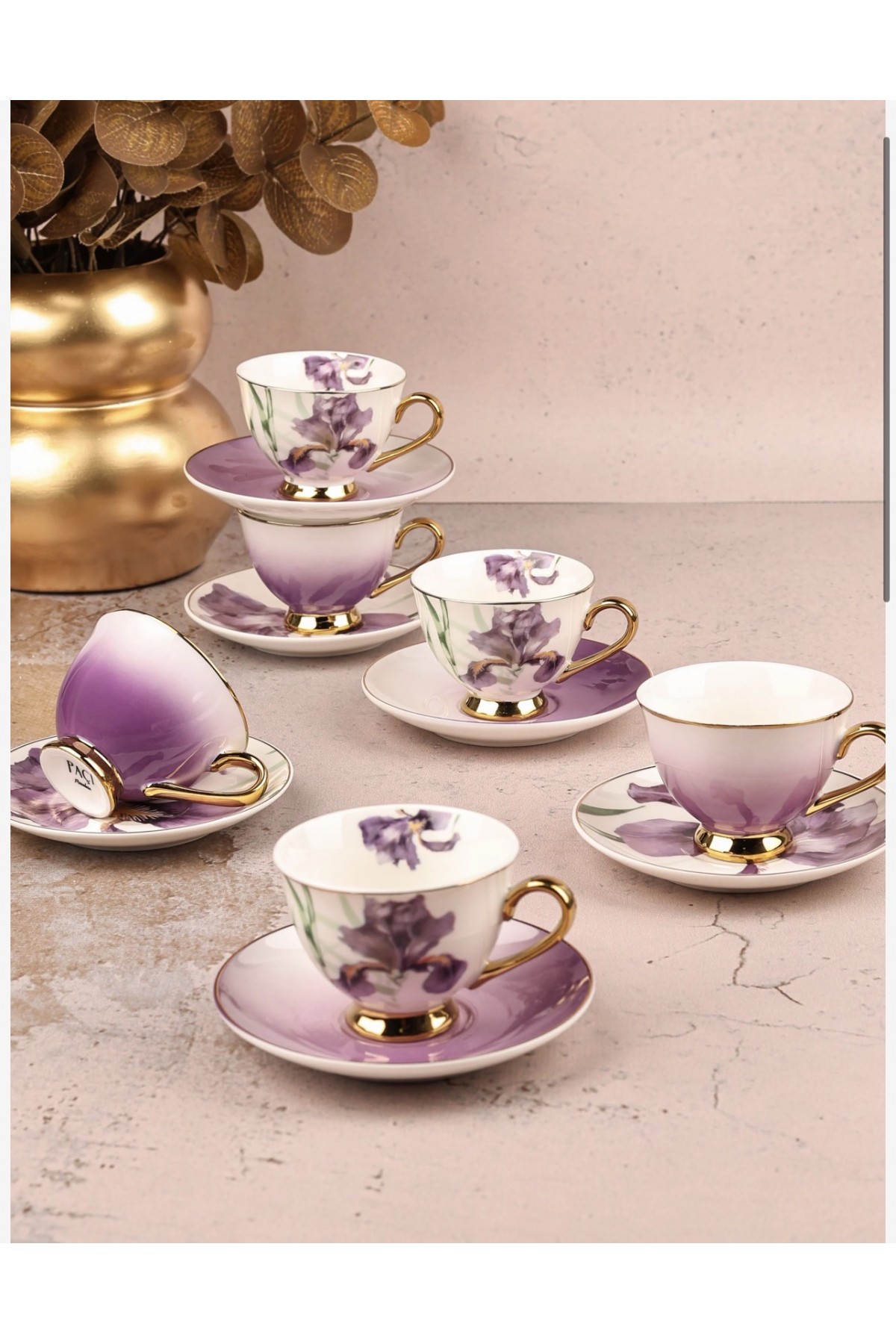 ORCHID ÇİÇEKLİ YALDIZLI KAHVE FİNCANI (P)