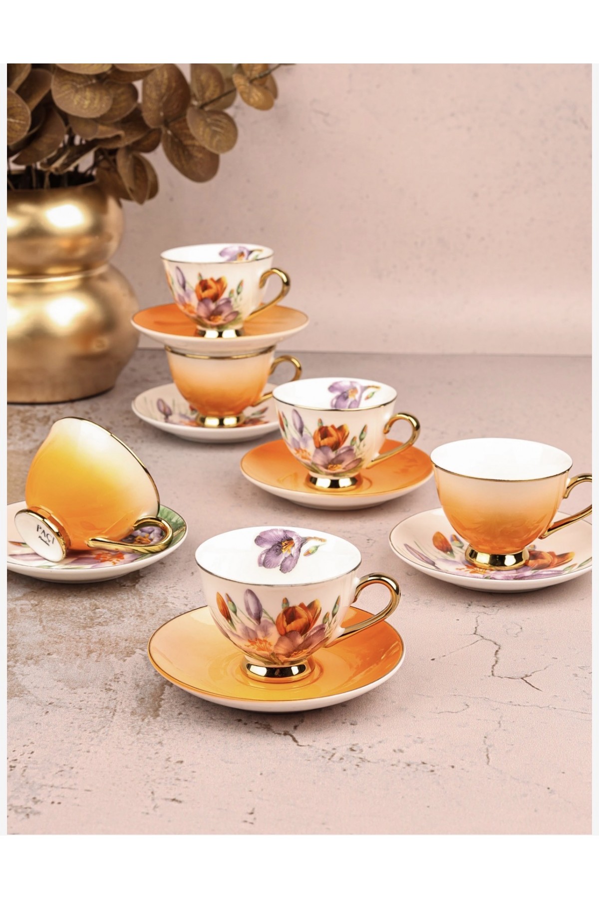 ARANCIA ÇİÇEKLİ YALDIZLI KAHVE FİNCANI (P)