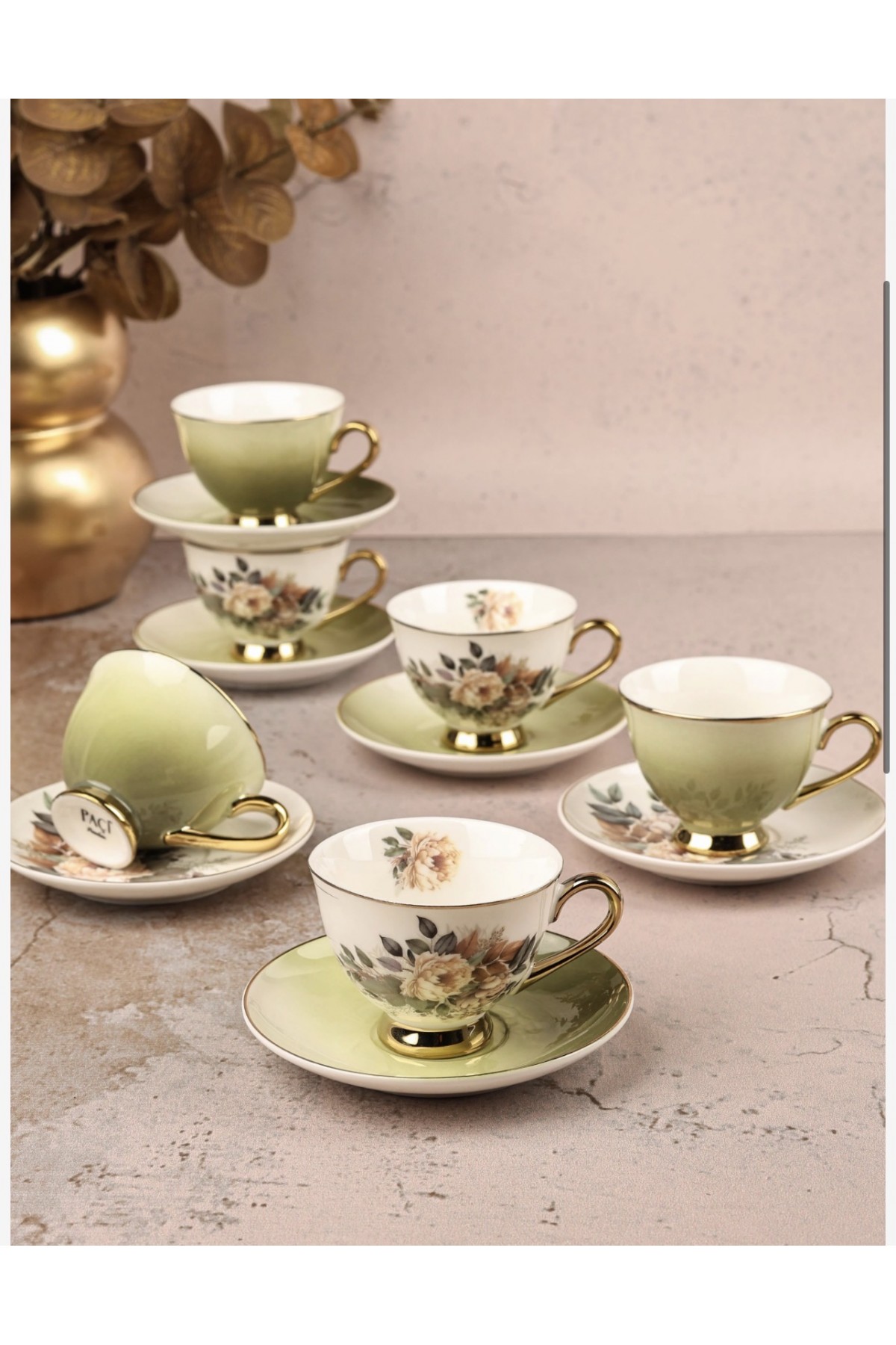 BOTANİA ÇİÇEKLİ YALDIZLI KAHVE FİNCANI (P)