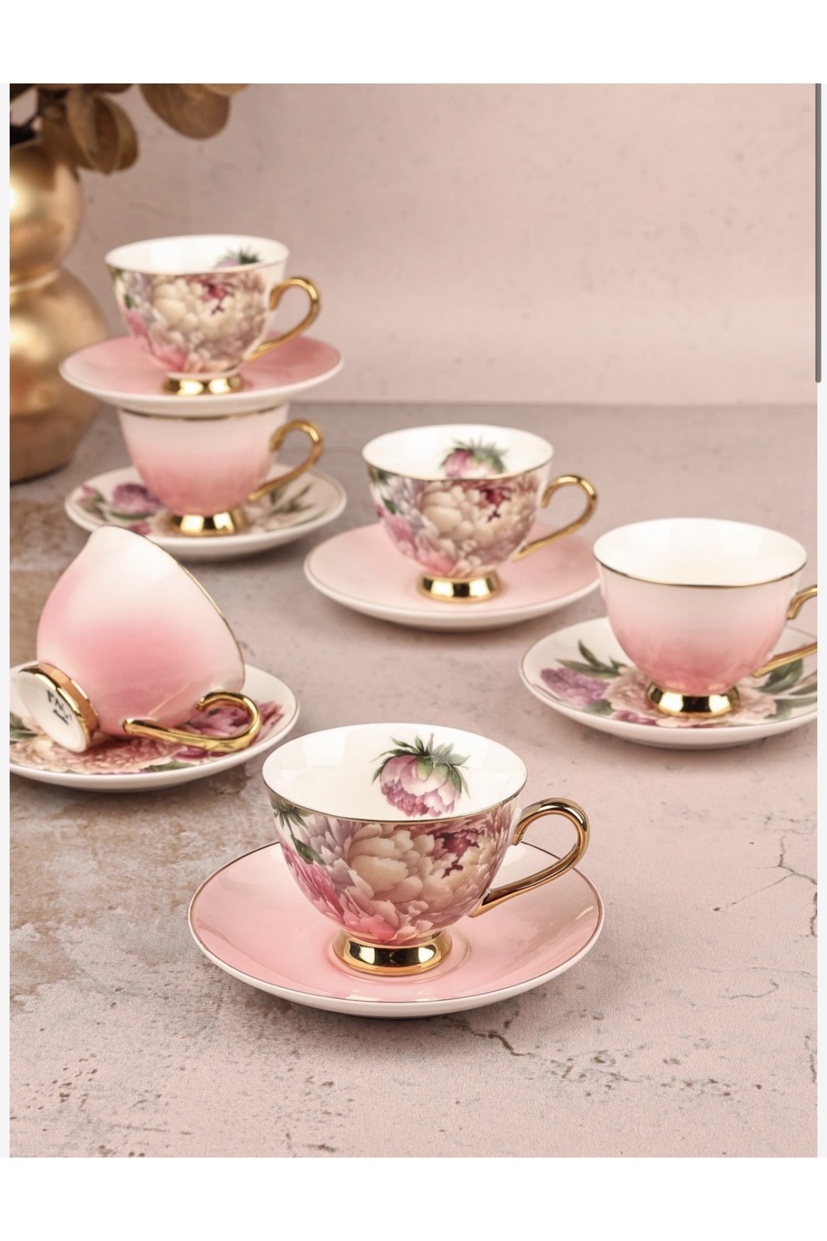 GARDEN ÇİÇEKLİ YALDIZLI KAHVE FİNCANI (P)