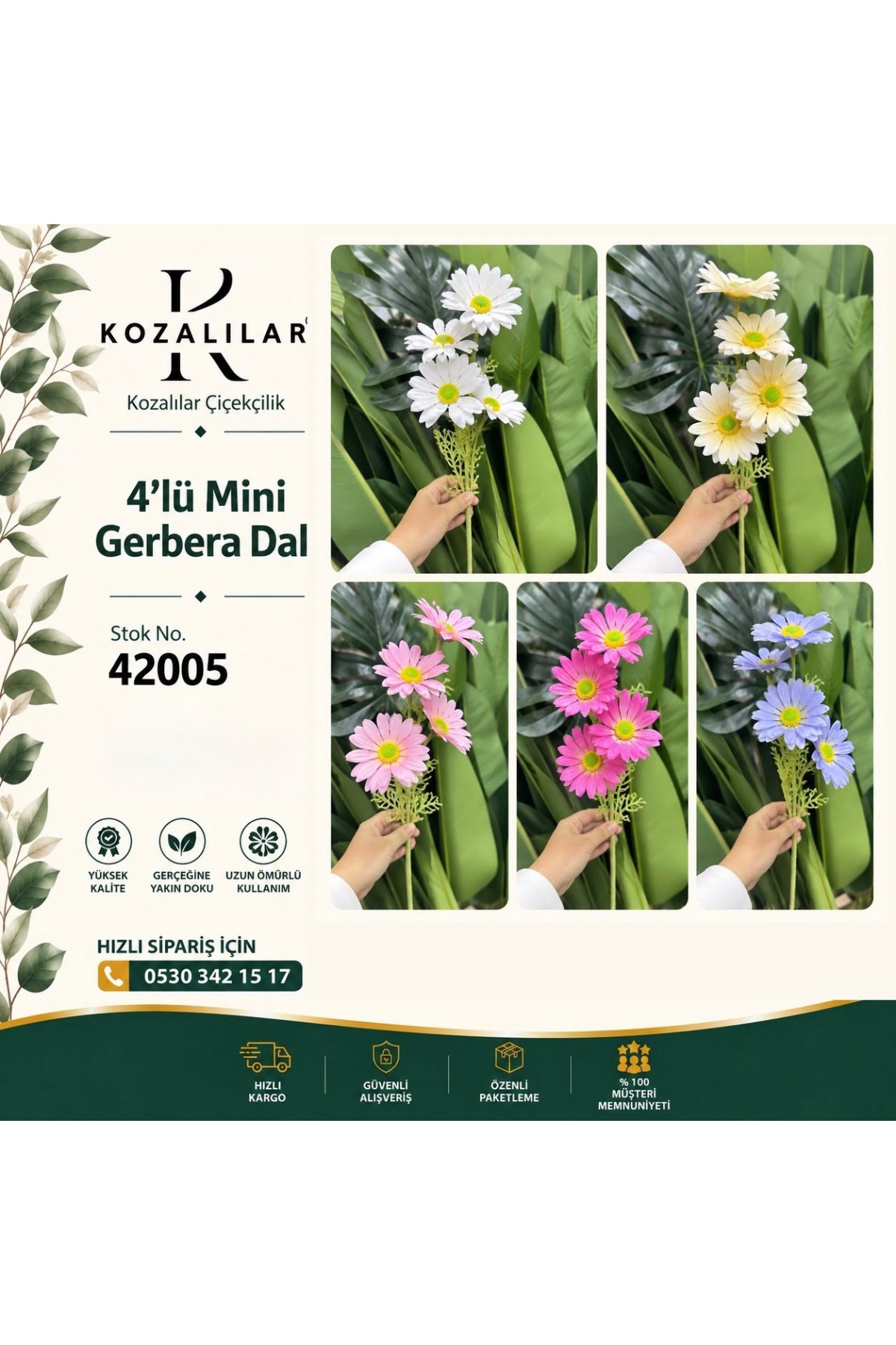 4LÜ MİNİ ISLAK DOKULU GERBERA DALI